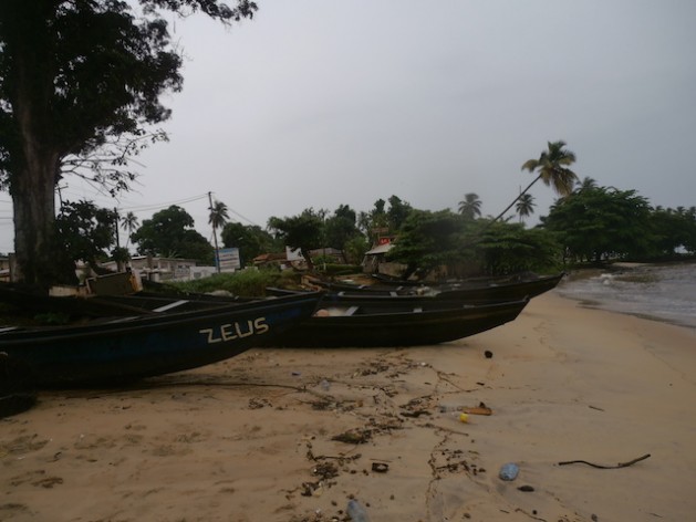 Fisherman in Kribi, Cameroon, say this is the last stretch of beach with enough space for them to anchor their canoes. Credit: Monde Kingsley Nfor/IPS
