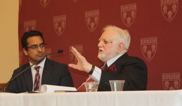 Mujeeb-ur-Rahman (right) speaks at Harvard University. Credit: Beena Sarwar