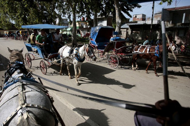 People in the city of Bayamo in the eastern Cuban province of Granma use horse-drawn carts as public transportation. Credit: Jorge Luis BaÃƒÂ±os/IPS