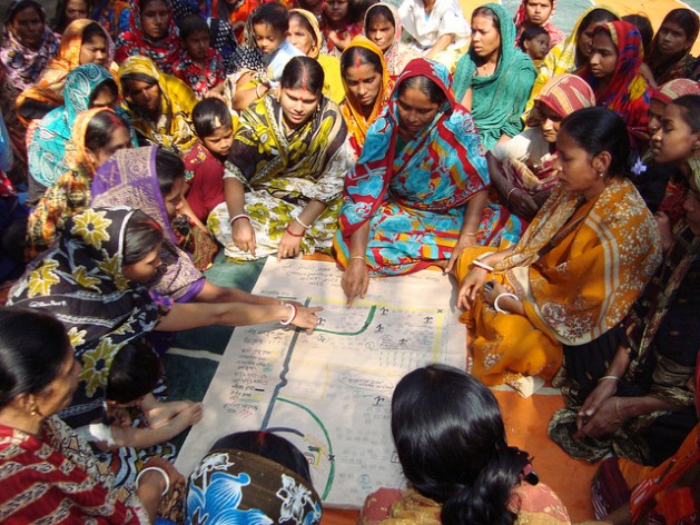 A women-led village council in rural Bangladesh prepares a Ã¢Â€Âœsocial mapÃ¢Â€Â of the local community. Credit: Naimul Haq/IPS