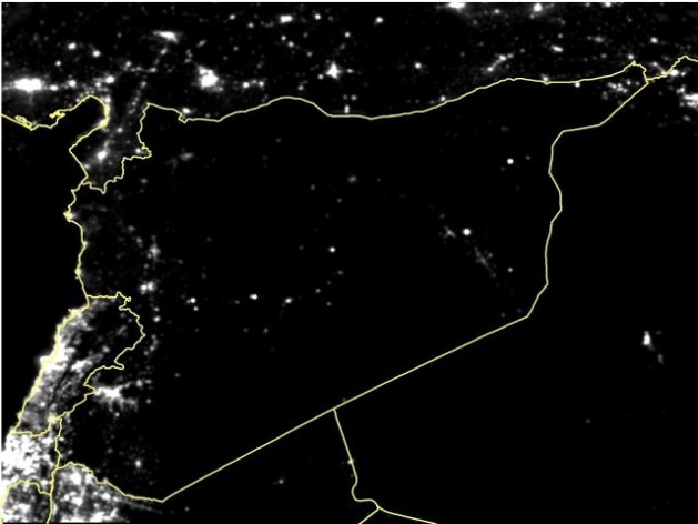 A satellite view of Syria in February/March 2015. Credit Xi Li/Wuhan University