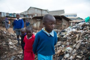 Children on their way to school in Kibera, the largest slum in Nairobi. Credit: Save the Children