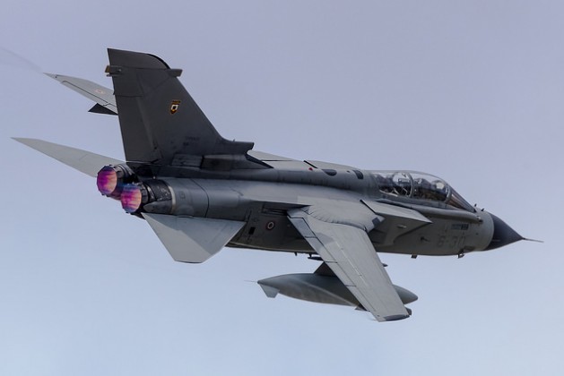 The Tornado aircraft was developed and built by Panavia Aircraft GmbH, a tri-national consortium that includes British Aerospace (previously British Aircraft Corporation); it has played a small role in the war in Yemen. Credit: Geoff Moore/CC-BY-2.0