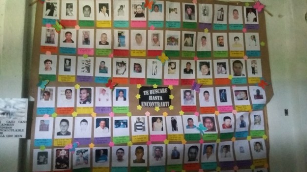 The photos of victims of forced disappearance in the southwestern state of Guerrero hang on the walls of the San Gerardo parish soup kitchen, in the city of Iguala. Credit: Daniela Pastrana/IPS