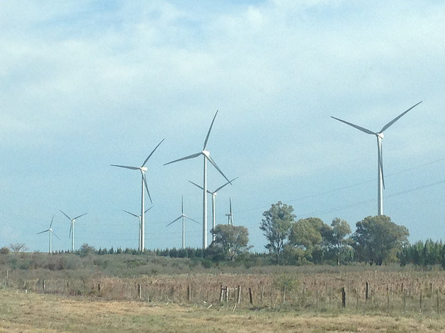 Uruguay has 16 medium-sized and large wind farms, like this one in the northern department of Tacuarembó. The country already has 670 MW in installed wind power capacity and a similar amount under construction, which means that 30 percent of demand for electric power will be covered by wind energy by late 2016. Credit: Ana Libisch/IPS