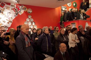 Audience attending the live music perfomance at the inauguration of Fornasetti's Calendarium exhibition.