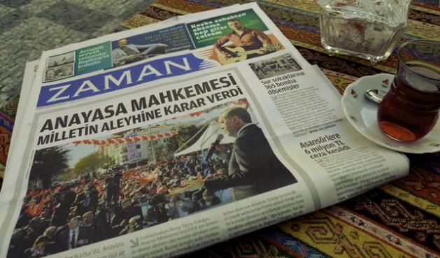 Front page of the Zaman newspaper after it was taken over by the government, featuring a photo of president Erdogan. Credit: Joris Leverink/IPS