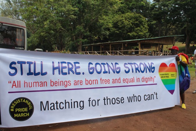An activist from Uganda's gay pride march in Entebbe in 2013. Credit: Amy Fallon/IPS