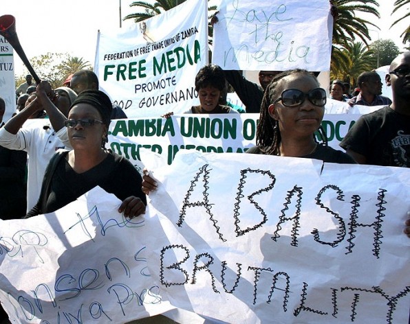 Journalists in Zambia protest against attacks on the media. Credit: Kelvin Kachingwe/IPS
