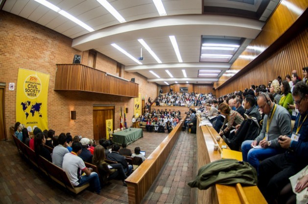 Participants in the biannual International Civil Society Week 2016, held in Bogotá, waiting for the start of one of the activities in the event that drew some 900 activists from more than 100 countries. Credit: CIVICUS