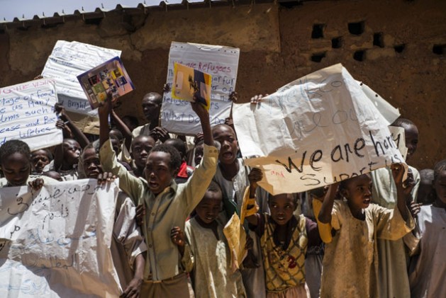 Sudanese refugee children protest against food ration cuts at Touloum refugee camp in Chad | Credit: IRIN
