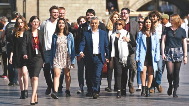 Mayor of London, Sadiq Khan, with his supporters. PHOTO: AFP