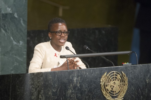 Loyce Maturu, a Zimbabwean living with AIDS since the age of 12 and an advocate for people living with HIV/AIDS, addresses the General Assembly High-level Meeting on HIV/AIDS. UN Photo/Rick Bajornas