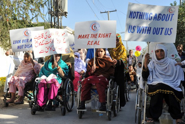 Women with disabilities in Afghanistan protest for their rights. Credit: Ashfaq Yusufzai/IPS.
