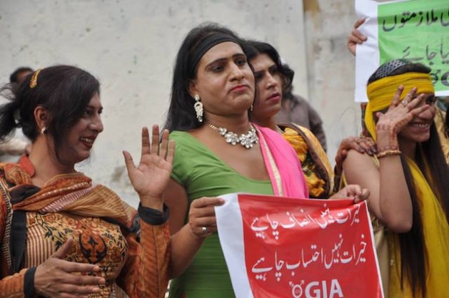 Hijra protest against the social welfare department in Sindh. Credit: Courtesy of Gender Interactive Alliance