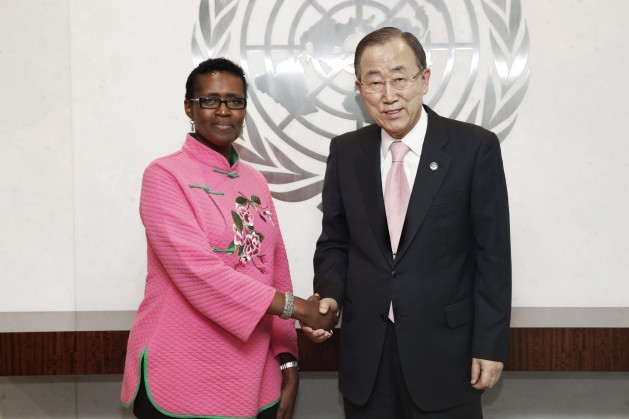 Winnie Byanyima, Executive Director of Oxfam with UN Secretary-General Ban Ki-moon. Credit: UN Photo/Evan Schneider.
