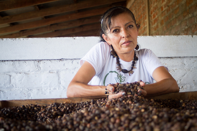 Ana Morales, head of Maná Ojushte, in the area where the Maya nuts are dried and shelled, to be ground and sold, in San Isidro in the municipality of Izalco in the western Salvadoran department of Sonsonate. Credit: Edgardo Ayala/IPS
