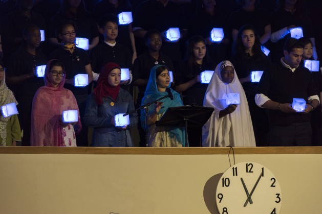 Malala Yousafzai (centre) addresses the General Assembly during the launch of the UN’s Sustainable Development Goals in September 2015.