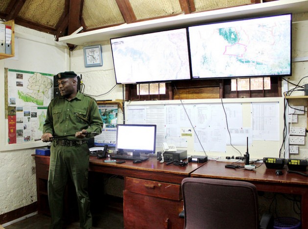 The hi-tech radio room that works with Google Earth maps at Lewa Wildlife Conservancy in northern Kenya where some of the 1,000 rangers of Kenya Wildlife Service (KWS) trained in GPS use lead anti-poaching surveillance. Photo takes May 2016. Credit: Manipadma Jena/IPS