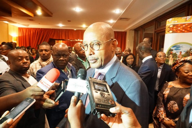 NEPAD CEO Ibrahim Assane Mayaki fields questions from reporters at the Second Africa Rural Development Forum in Yaounde, Cameroon. Credit: Charles Mkoka/IPS