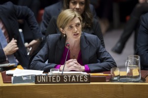 Samantha Power, outgoing Permanent Representative of the United States of America to the UN, addressing the council after a controversial vote on Israeli Settlements in December 2016. Credit: UN Photo/Manuel Elias.