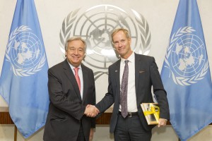 UN Secretary-General Anto?nio Guterres with Olof Skoog of Sweden, President of the UN Security Council for the month of January Credit: UN Photo/Rick Bajornas.