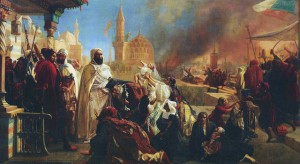 Abdelkader saving Christians during the Druze/Christian strife of 1860. Painting by Jean Baptiste Huysmans. Public Domain