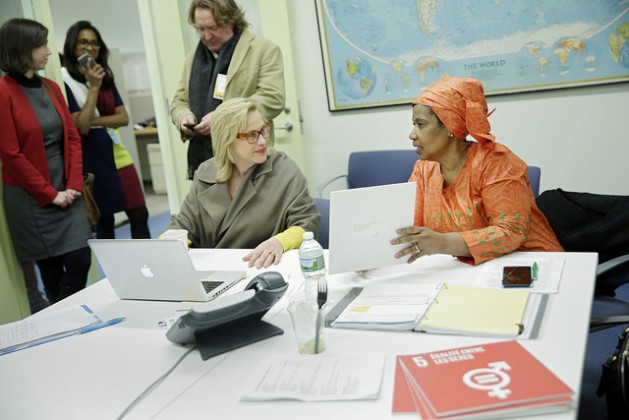 Phumzile Mlambo-Ngcuka, Executive Director of UN Women with actress Patricia Arquette. Credit: UN Women/Ryan Brown.