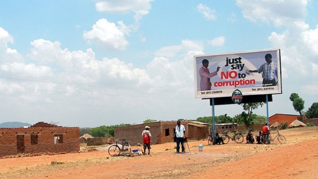 A billboard in Zambia exhorting the public to "Just say no to corruption". Photo: Lars Plougmann. Creative Commons Attribution-Share Alike 2.0 Generic license.