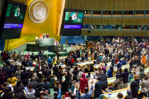 A view of the General Assembly Hall during the opening meeting of the sixty-first session of the Commission on Stats of Women (CSW). Credit: UN Photo/Rick Bajornas