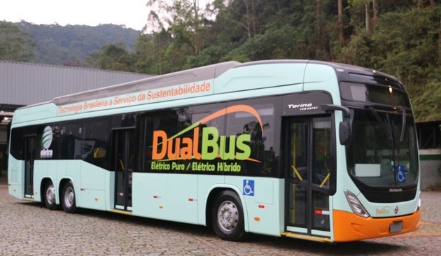 A view of a bus manufactured by BYD, a Chinese company founded in 1995 that soon became a powerhouse in the production of rechargeable batteries, electric buses and cars and solar panels. In Brazil, the firm set up shop in the city of Campinas, 100 kilometres from São Paulo. Its production is focused on clean energy and transport. CREDIT: Courtesy of BYD Brazil