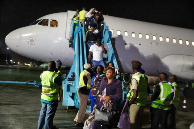 Nigerian migrants arrive in Lagos from Libya. Nigeria has, in the last two years, evacuated thousands of its citizens from Libya and Lebanon after they suffered several forms of abuses, including enslavement. Trafficking has resulted in at least 80,000 Nigerian women being held as sex slaves and forced labour in the Middle East. Credit: Sam Olukoya/IPS